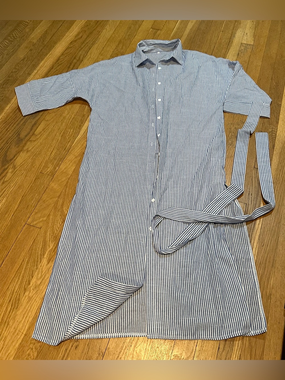 100% cotton Women’s Blue and White Striped Longline Shirt dress/ coverup